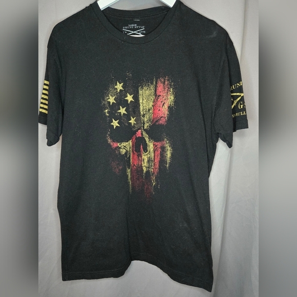 Grunt Style Mens L T Shirt American Flag Skull Military Civil Service Black USA - Picture 1 of 7